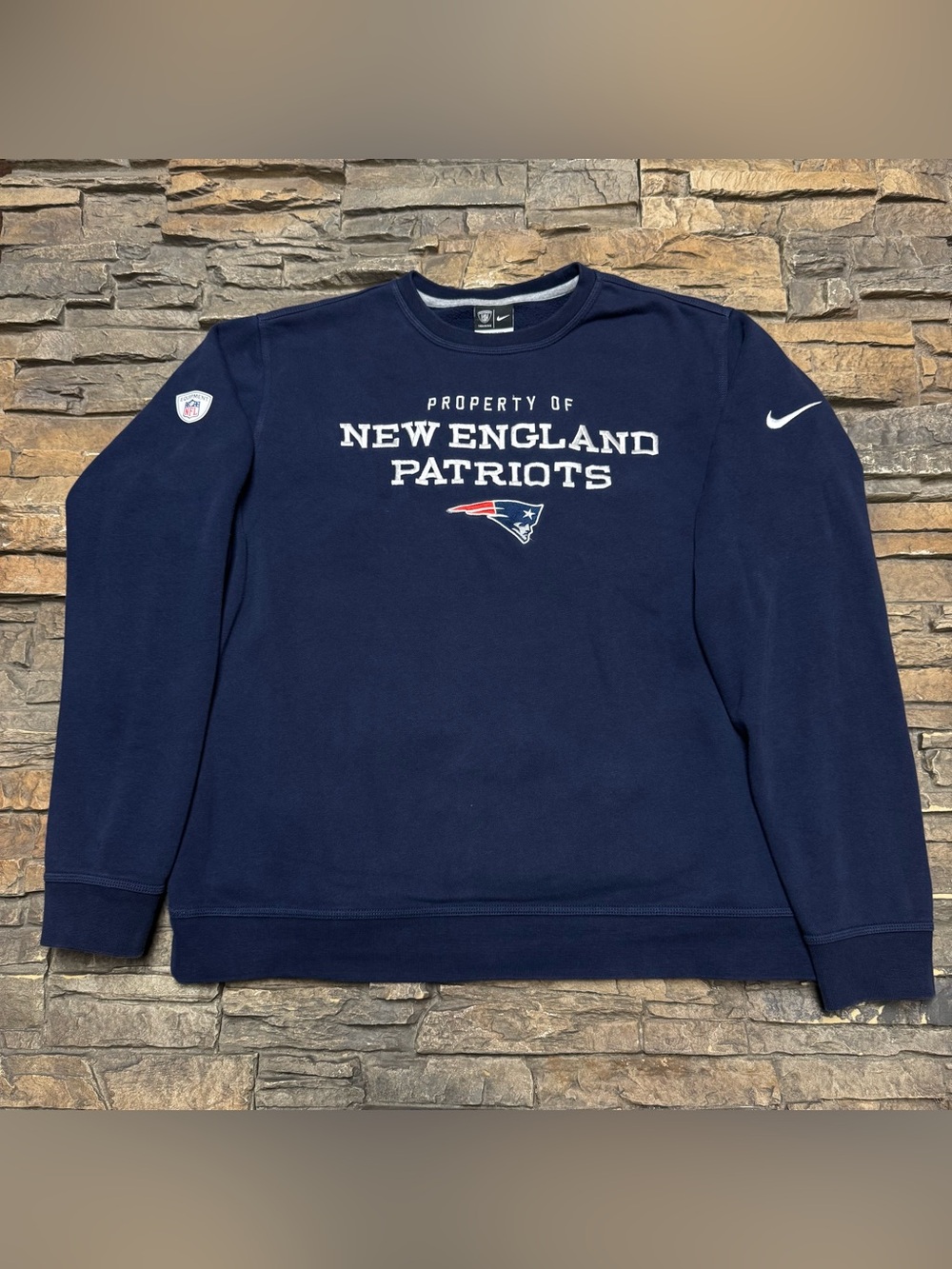 New England Patriots Nike Crewneck Sweatshirt Men XL Navy Blue Pullover NFL